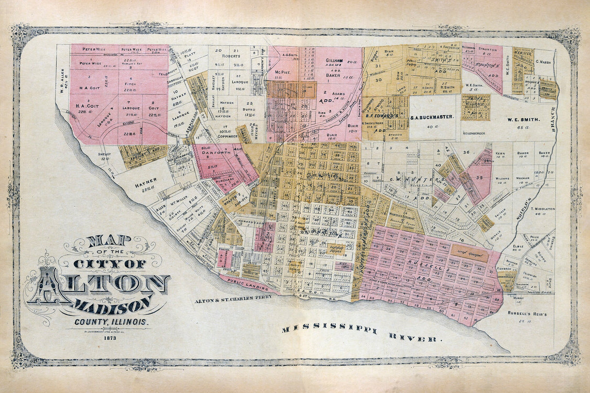 1873 Map of Alton Madison County Illinois
