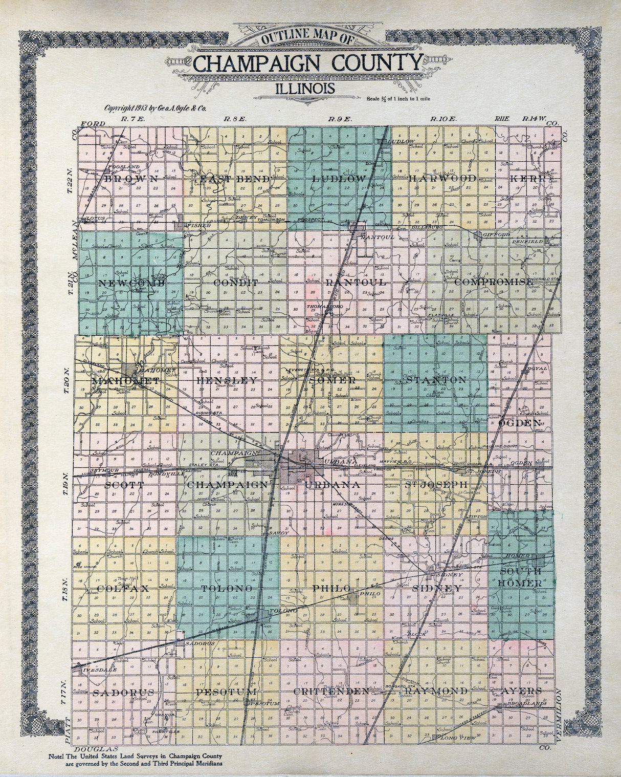 1913 Map of Champaign County Illinois