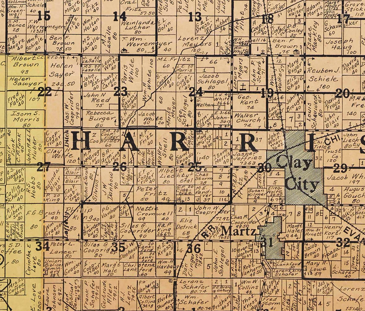 1915 Farm Line Map of Clay County Indiana