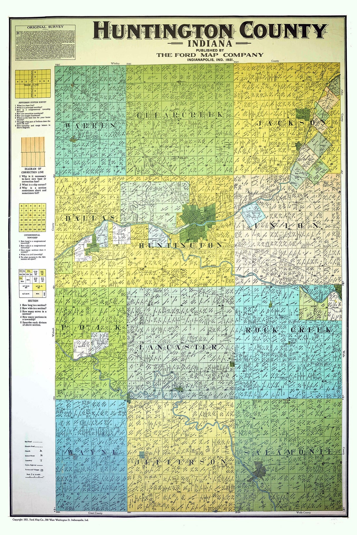 1921 Farm Line Map of Huntington County Indiana