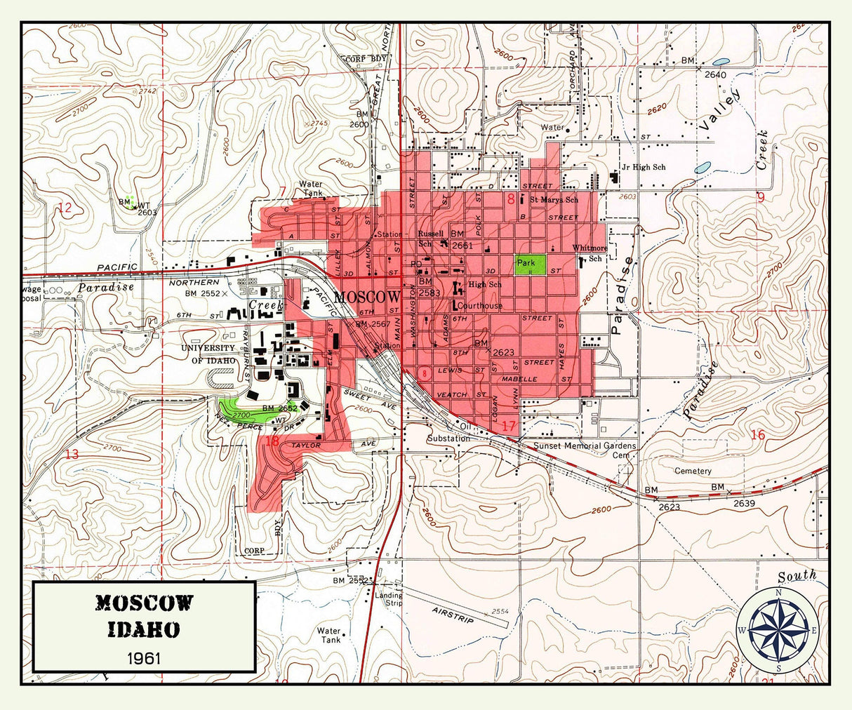 1961 Map of Moscow Idaho