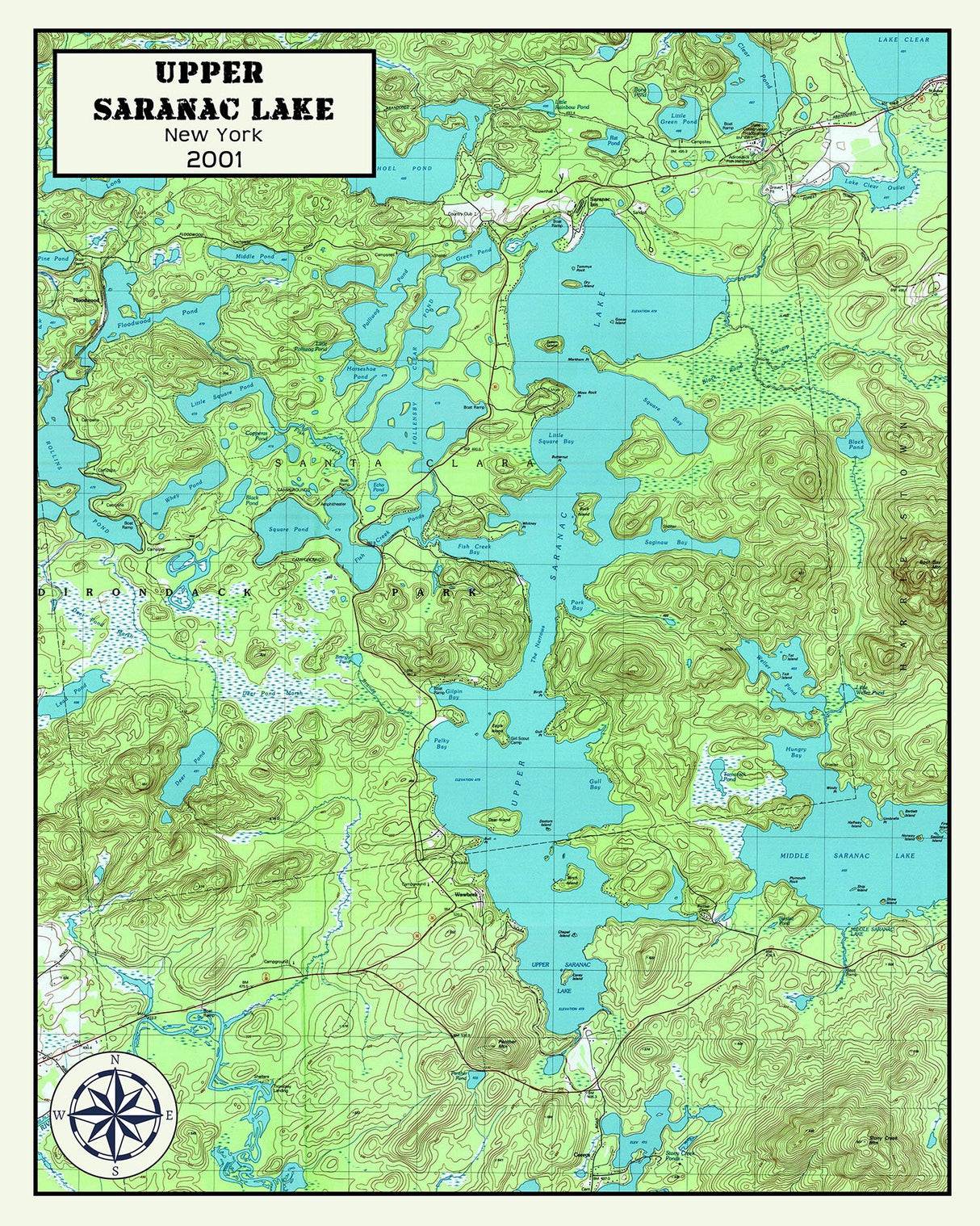 2001 Map of Upper Saranac Lake New York