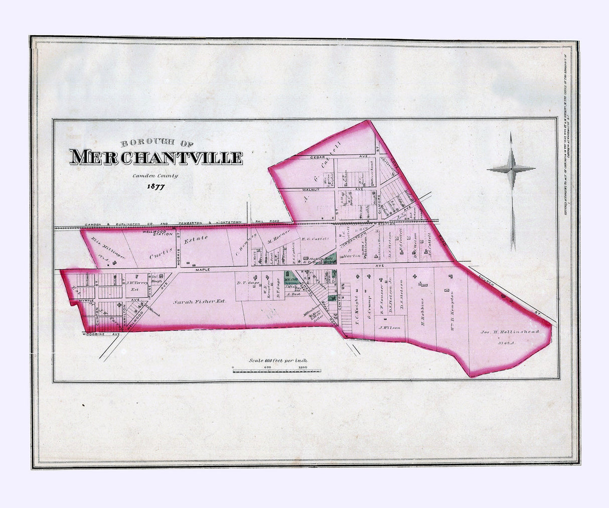 1877 Map of Merchantville Camden County New Jersey