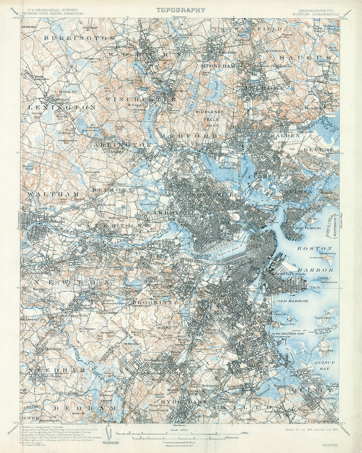 1909 Topo Map of Boston Massachusetts