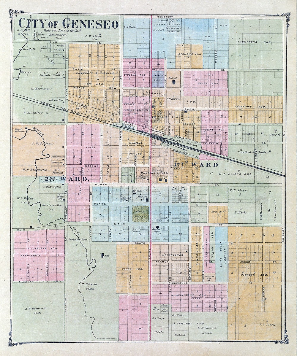 1875 Map of Geneseo Henry County Illinois