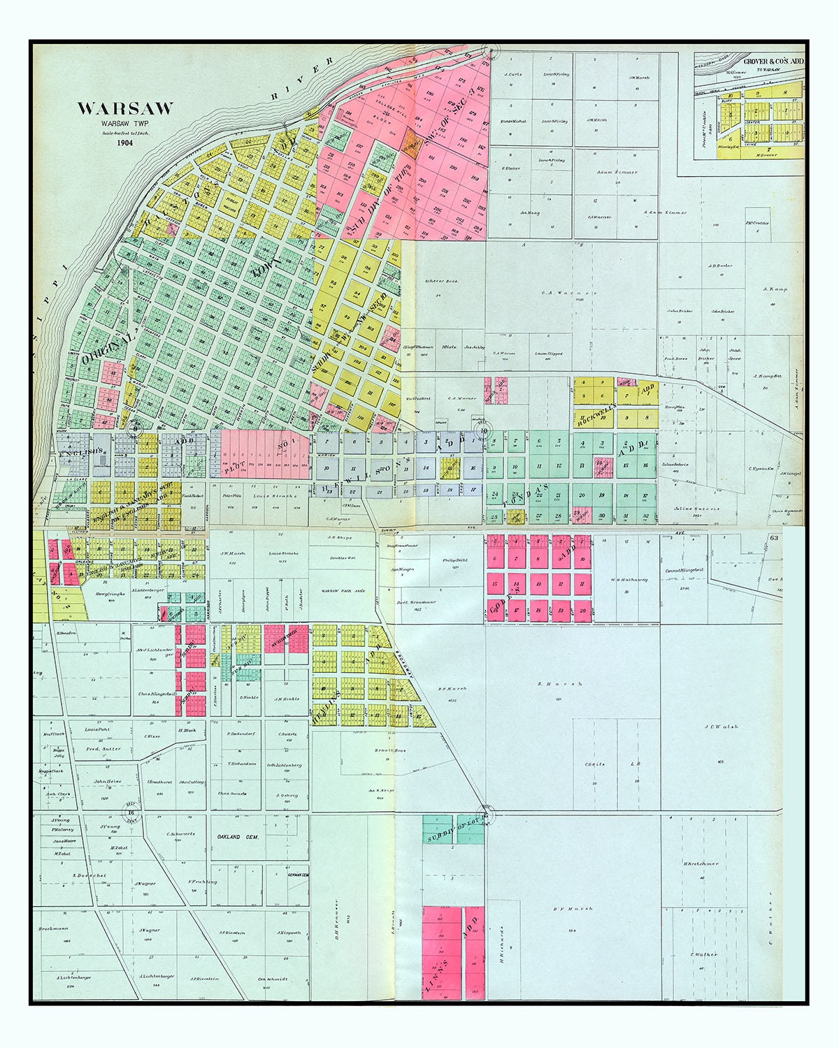 1904 Map of Warsaw Hancock County Illinois