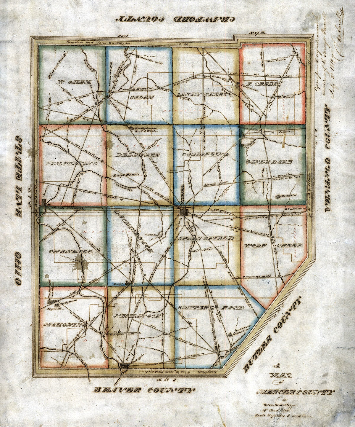 1819 Map of Mercer County Pennsylvania