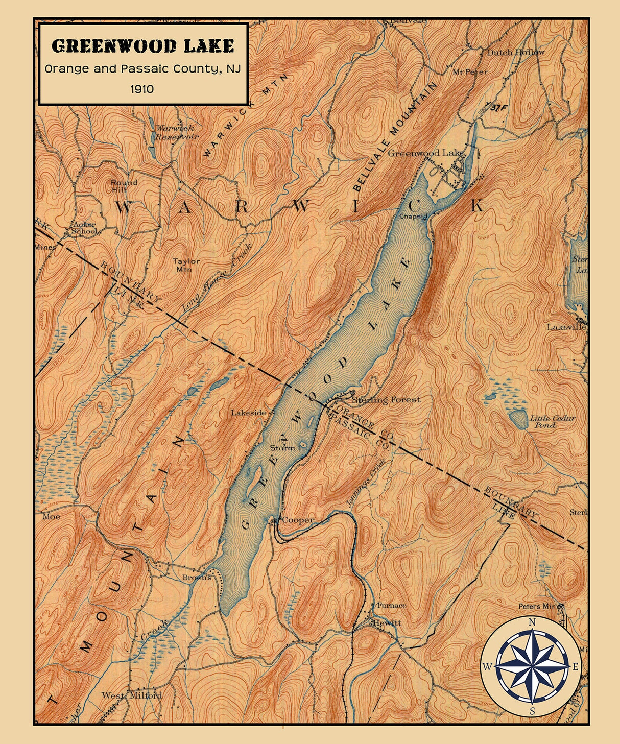1910 Map of Greenwood Lake New Jersey
