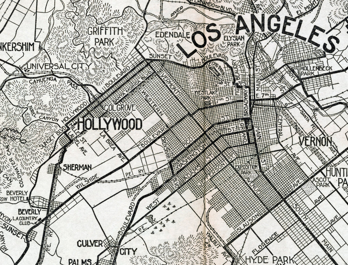 1914 Map of Los Angeles to the Beaches California