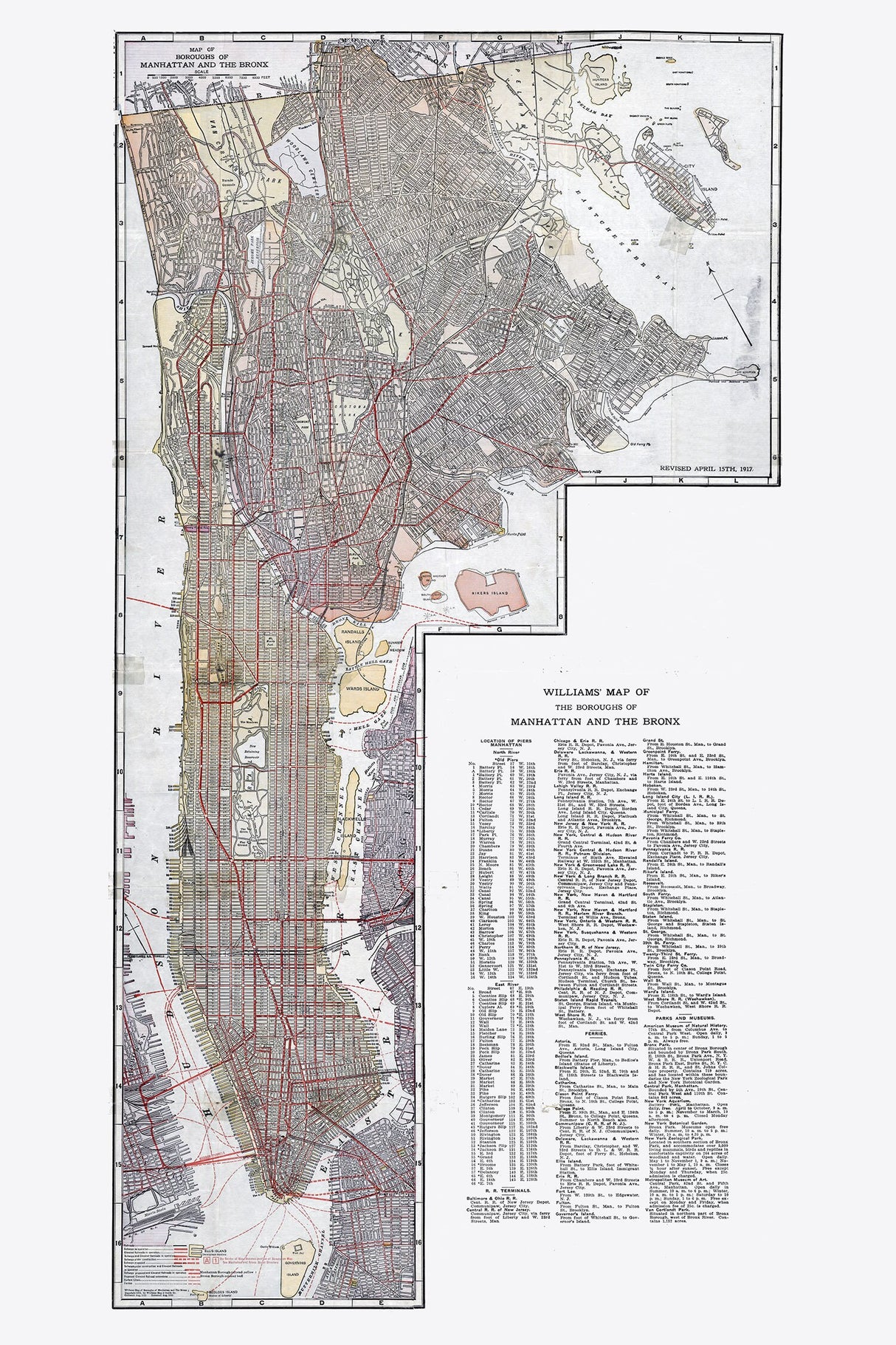 1917 Map of Manhattan and the Bronx New York