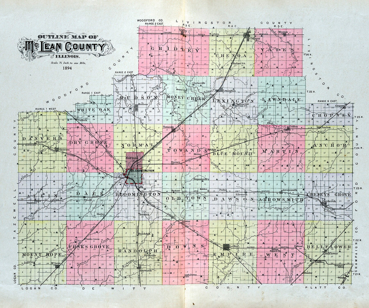 1894 Map of McLean County Illinois