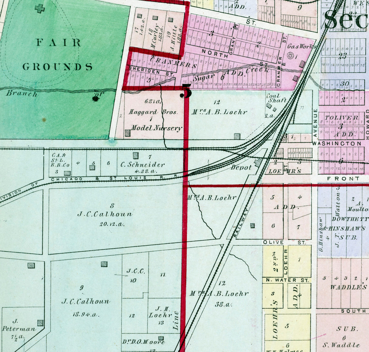 1874 Map of Bloomington McLean County Illinois