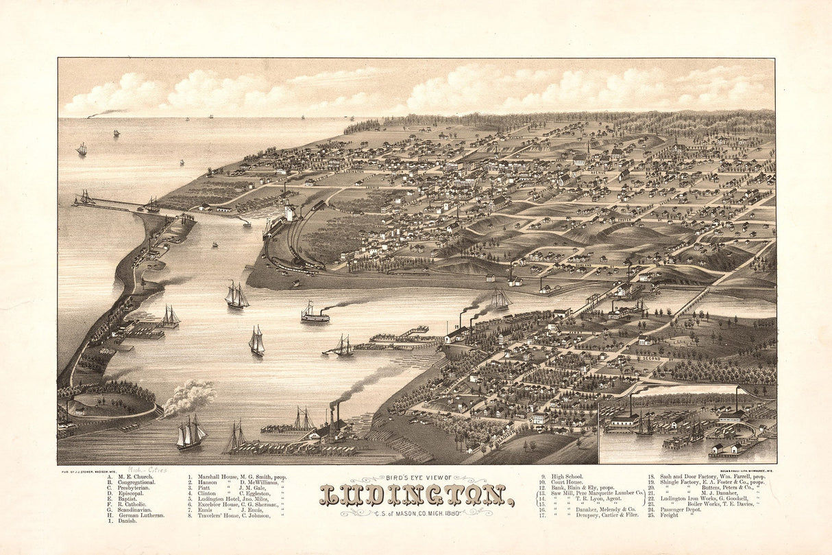 1880 Panoramic Map of Ludington Michigan
