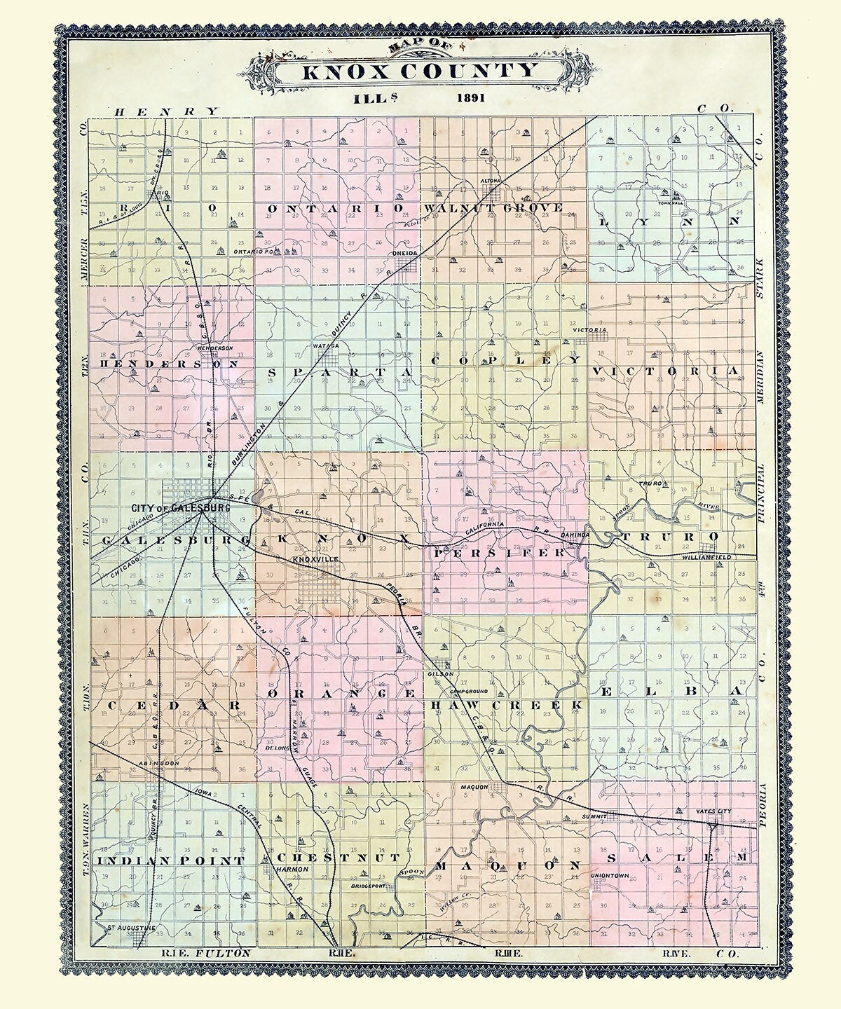 1891 Map of Knox County Illinois