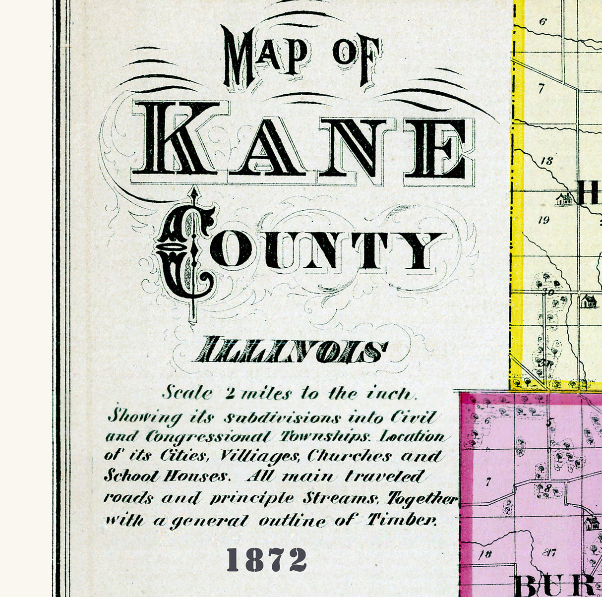 1872 Map of Kane County Illinois