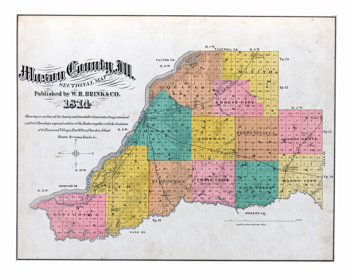 1874 Map of Mason County Illinois