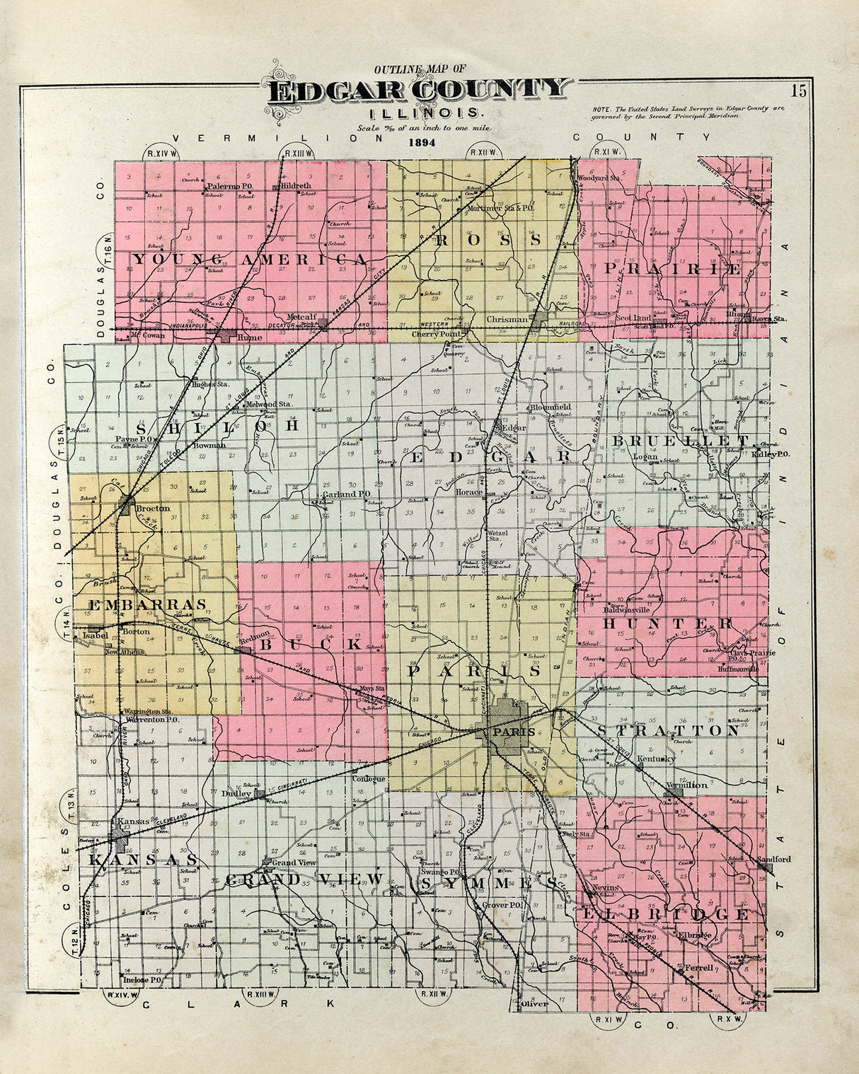 1894 Map of Edgar County Illinois