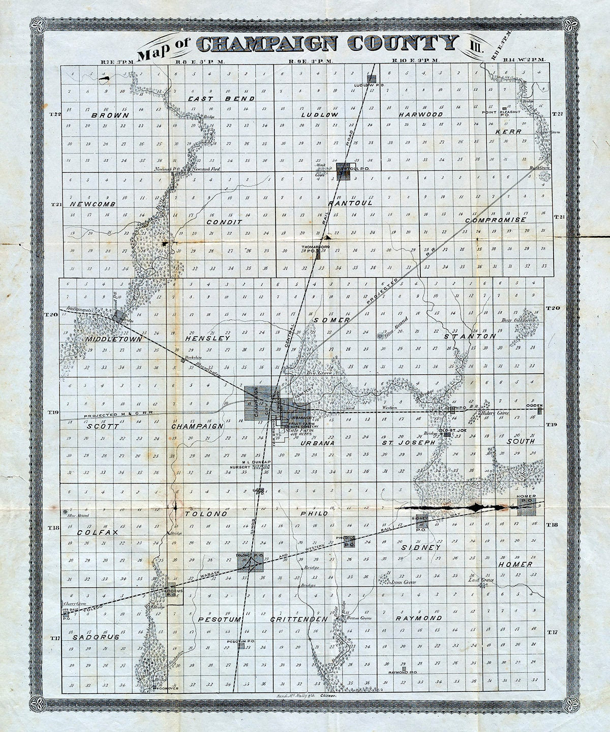 1871 Map of Champaign County Illinois