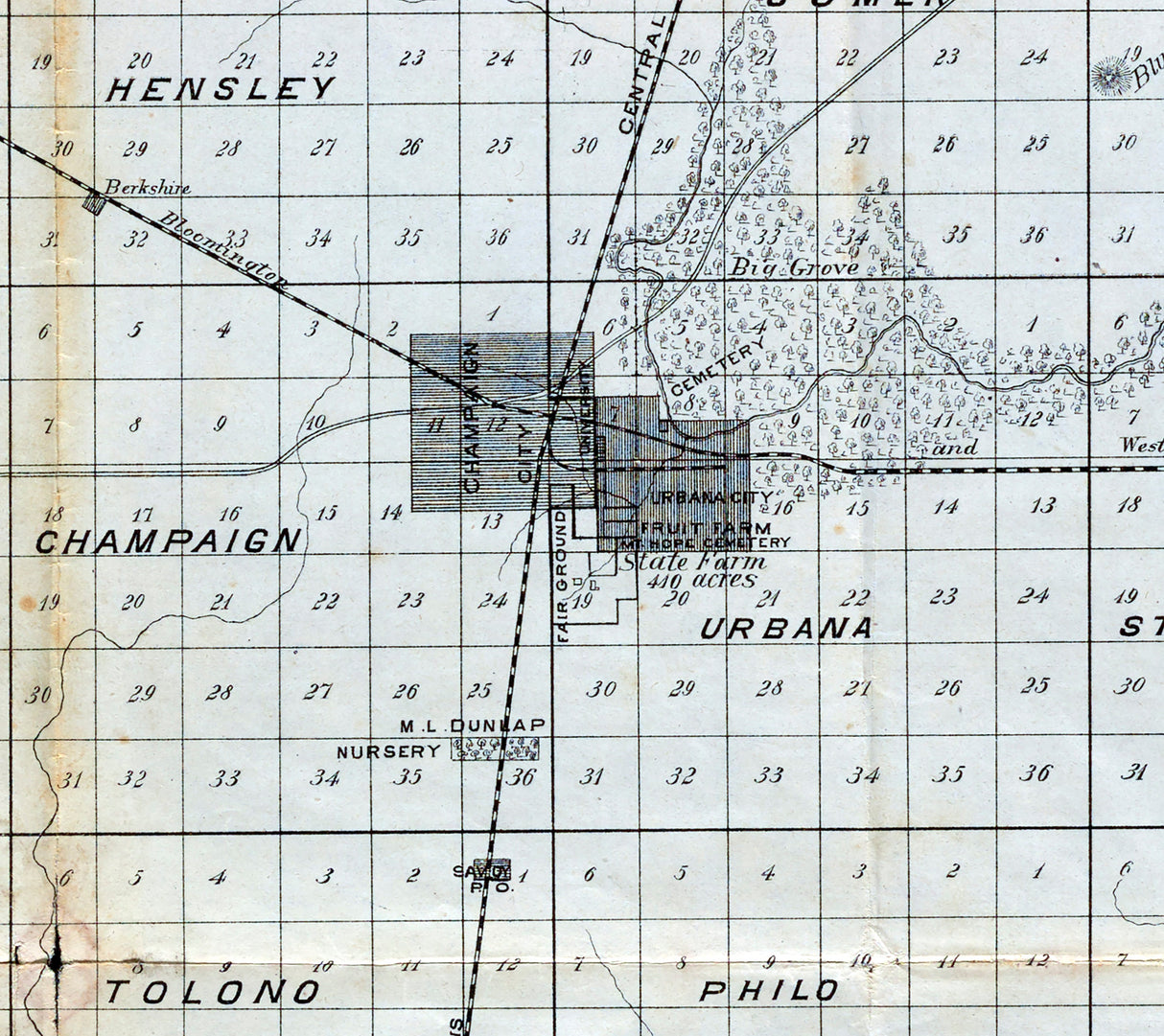 1871 Map of Champaign County Illinois