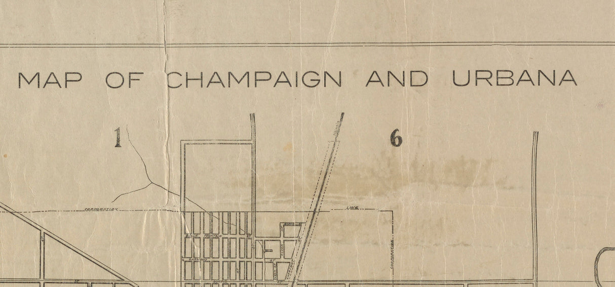 1910 Map of Champaign and Urbana Illinois