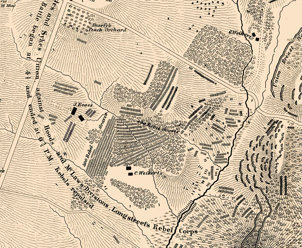 1864 Map of the Gettysburg Pennsylvania Battlefield