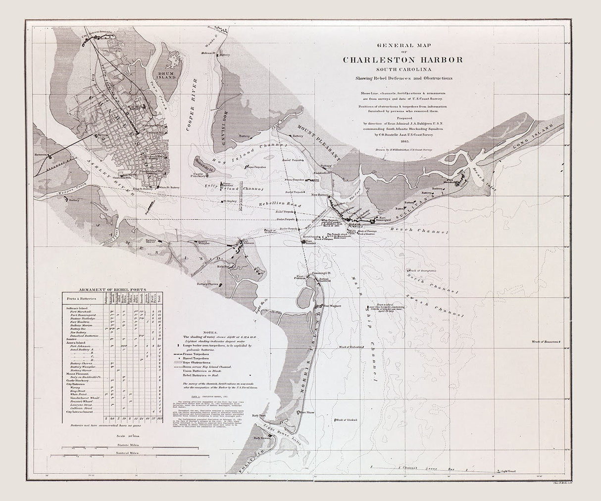 1865 Map of Charleston Harbor South Carolina