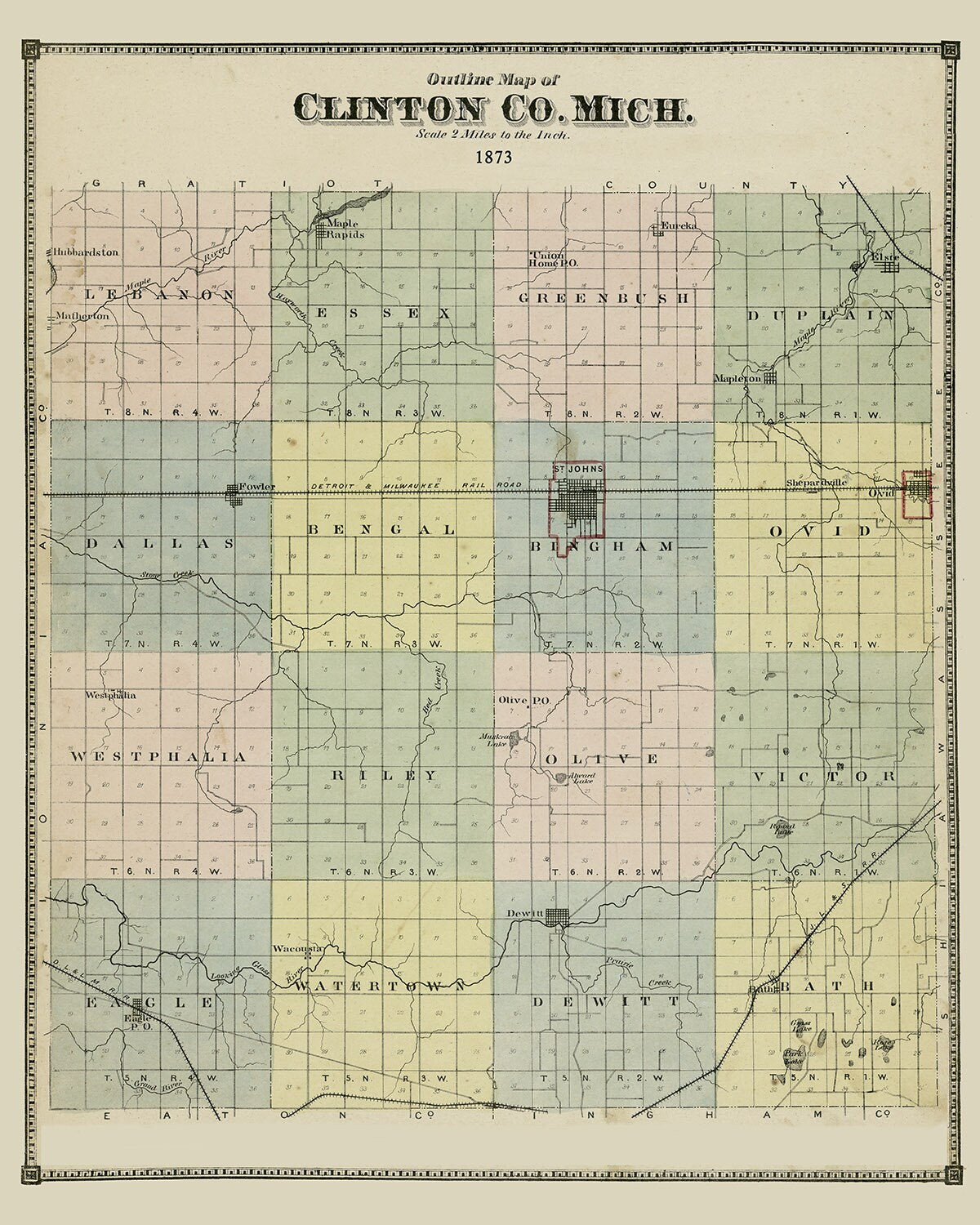 1873 Map of Clinton County Michigan