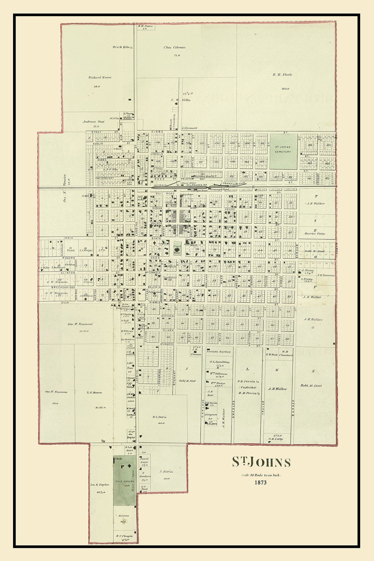 1873 Map of St Johns Clinton County Michigan