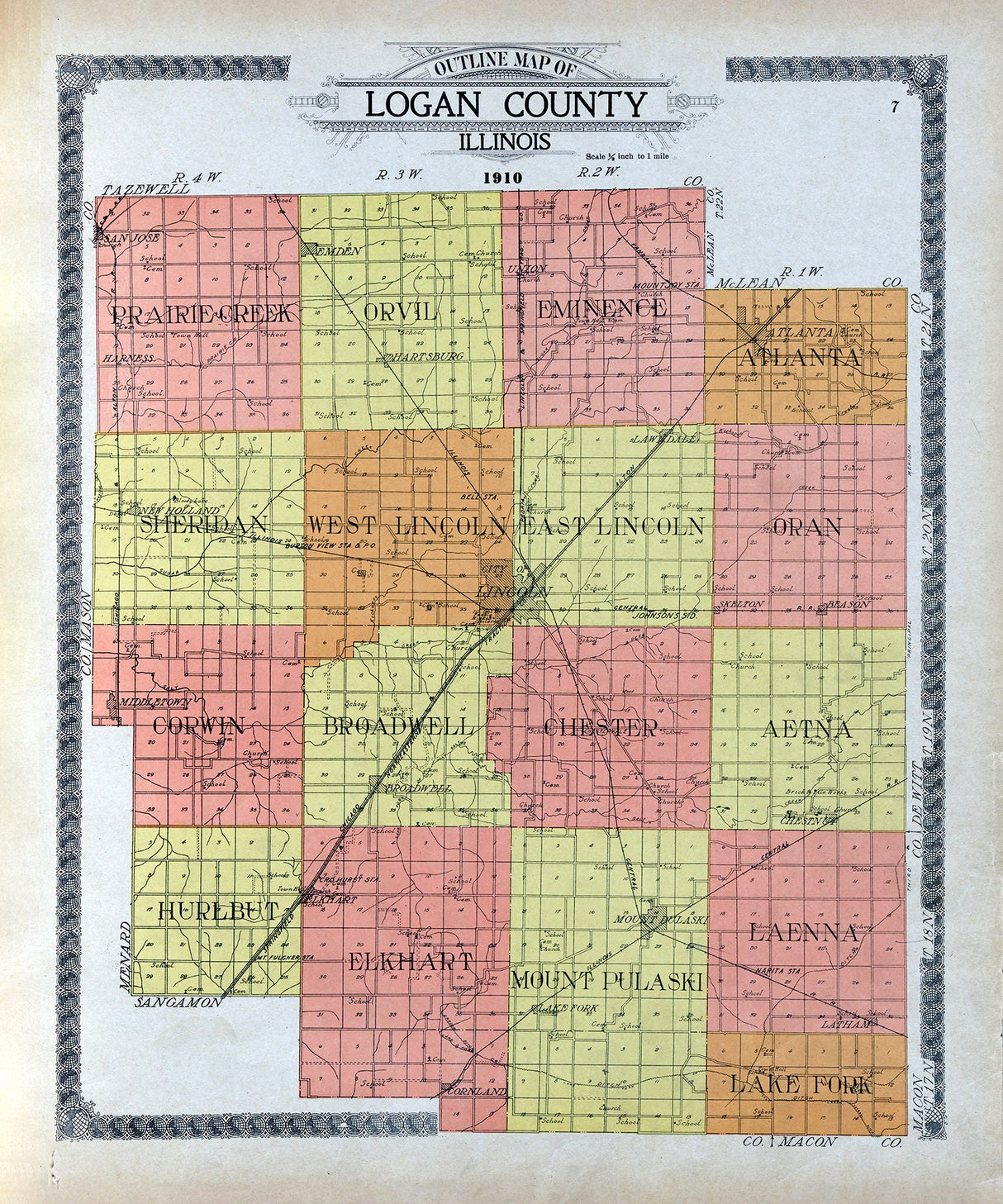 1910 Map of Logan County Illinois