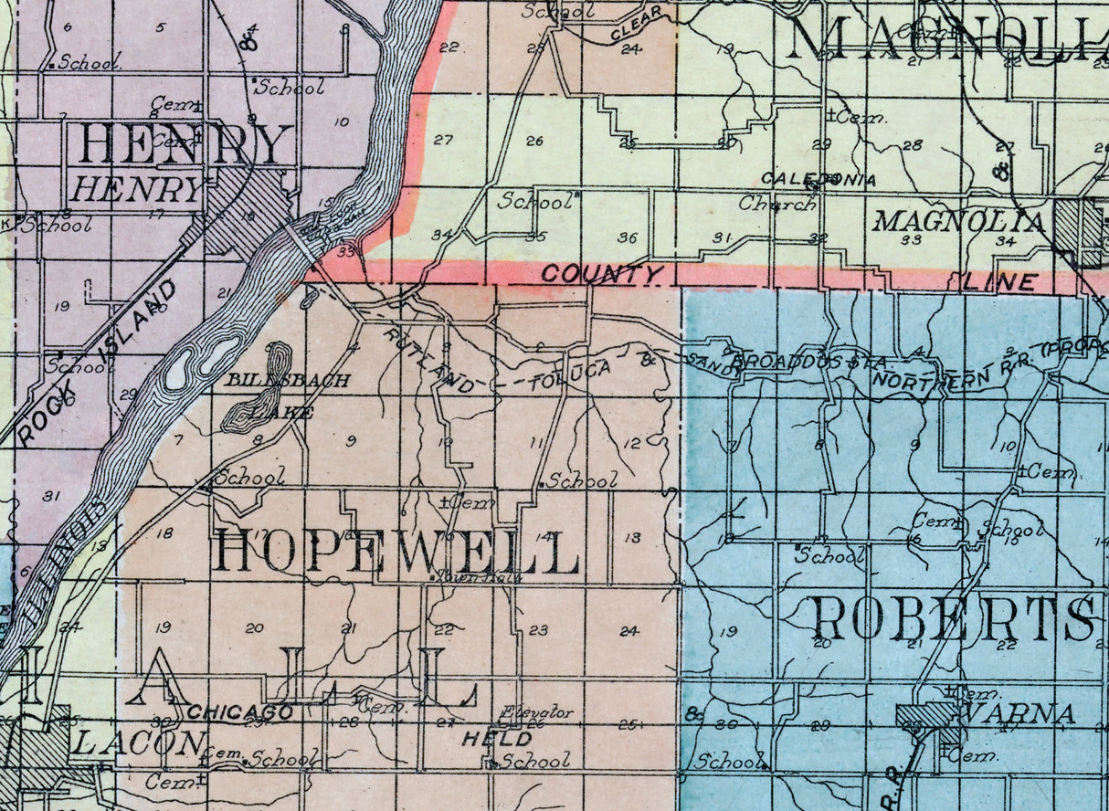 1911 Map of Marshall and Putnam County Illinois