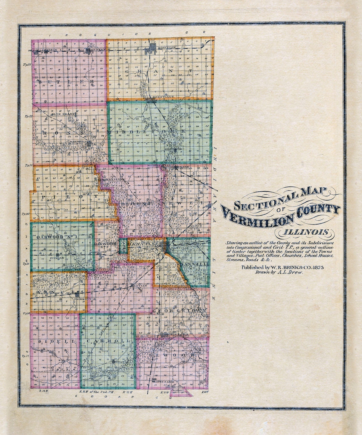 1875 Map of Vermilion County Illinois