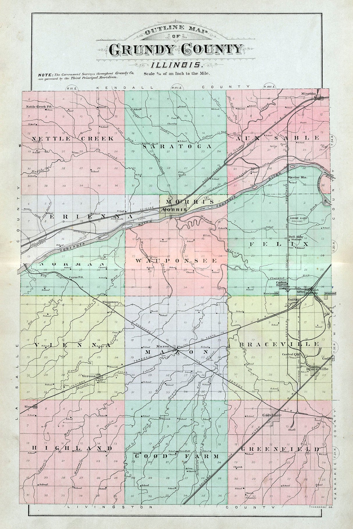 1892 Map of Grundy County Illinois