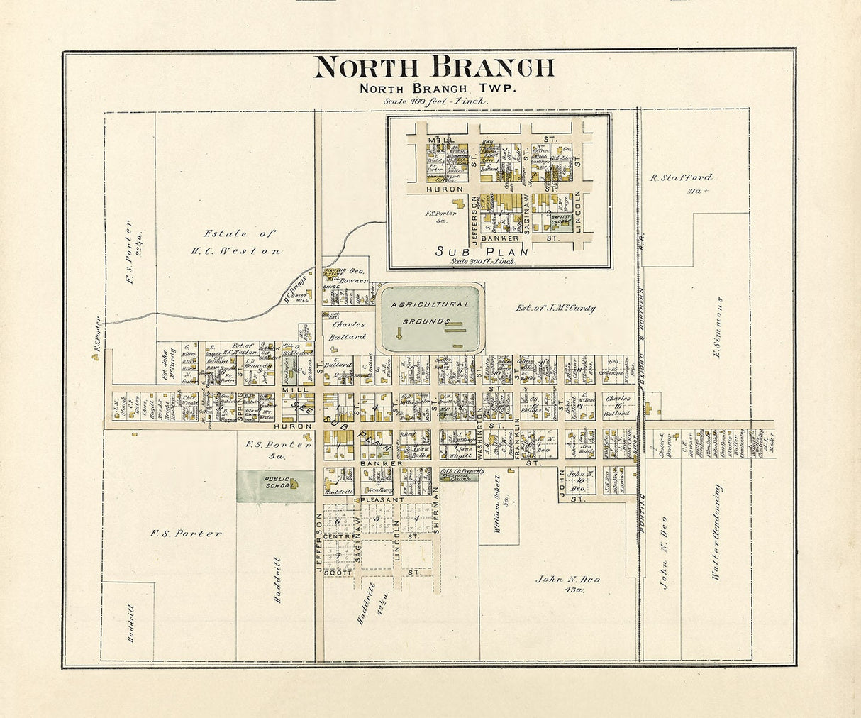 1893 Map of North Branch Lapeer County Michigan