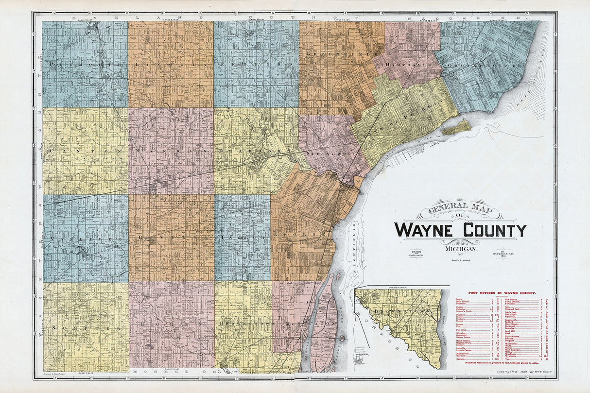 1893 Map of Wayne County Michigan