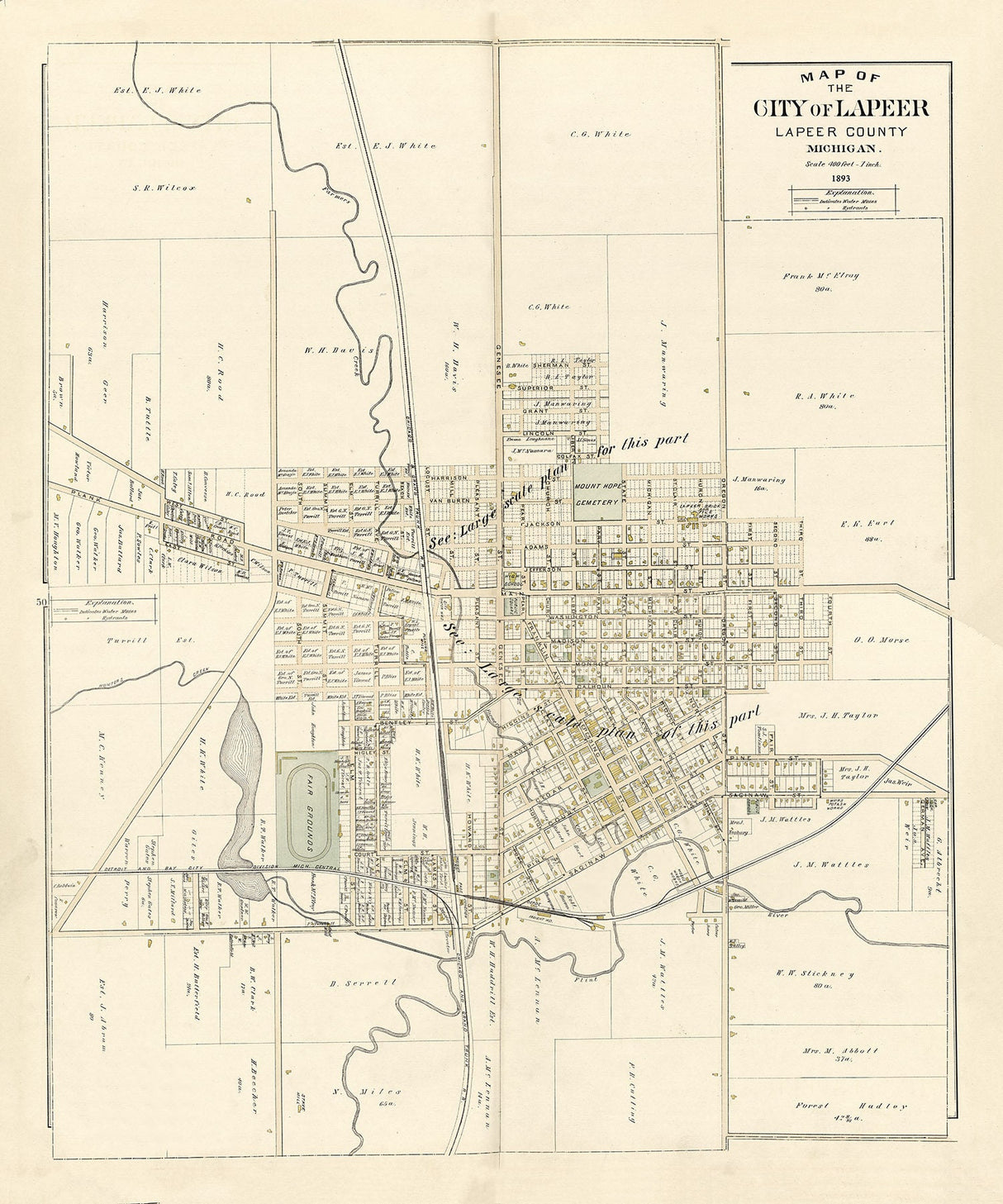 1893 Town Map of Lapeer Lapeer County Michigan