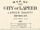 1893 Town Map of Lapeer Lapeer County Michigan