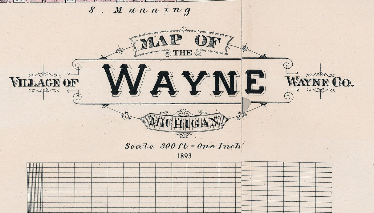 1893 Town Map of Wayne Wayne County Michigan