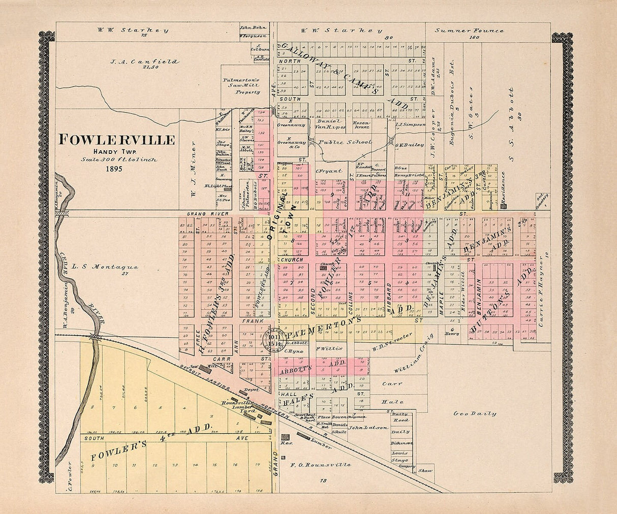 1895 Map of Fowlerville Livingston County Michigan