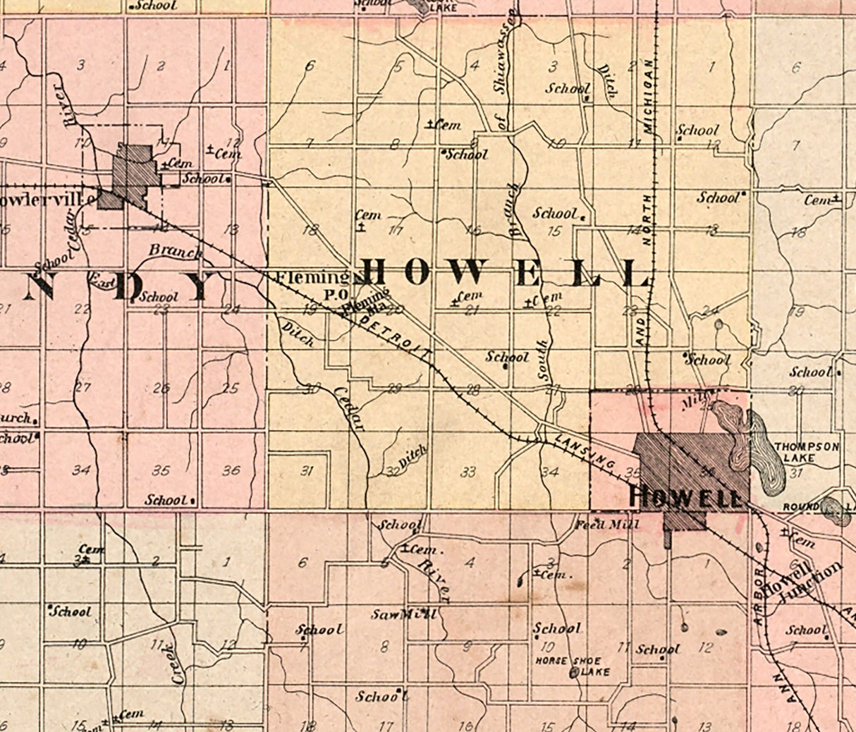 1895 Map of Livingston County Michigan