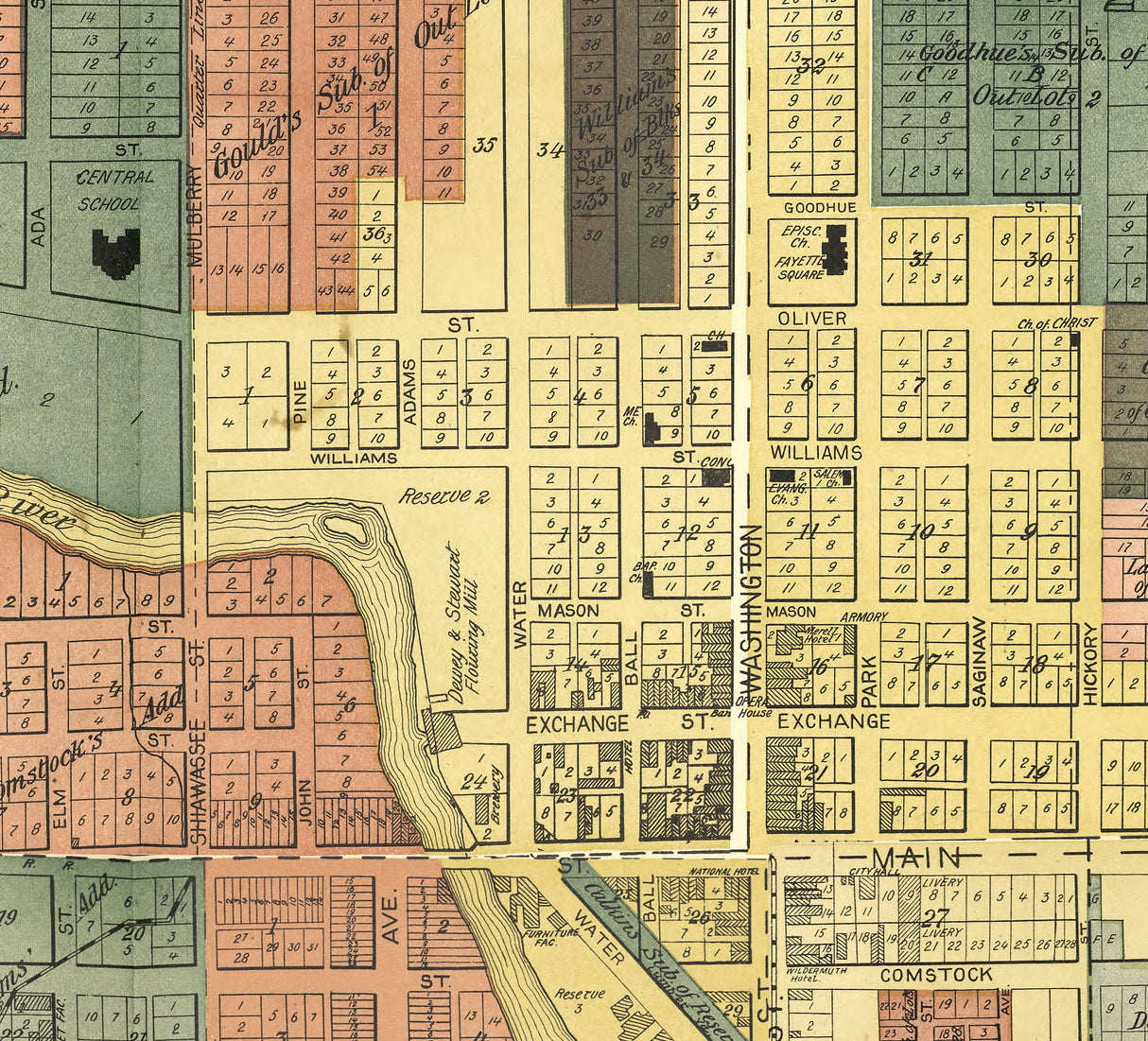1895 Map of Owosso Shiawassee County Michigan