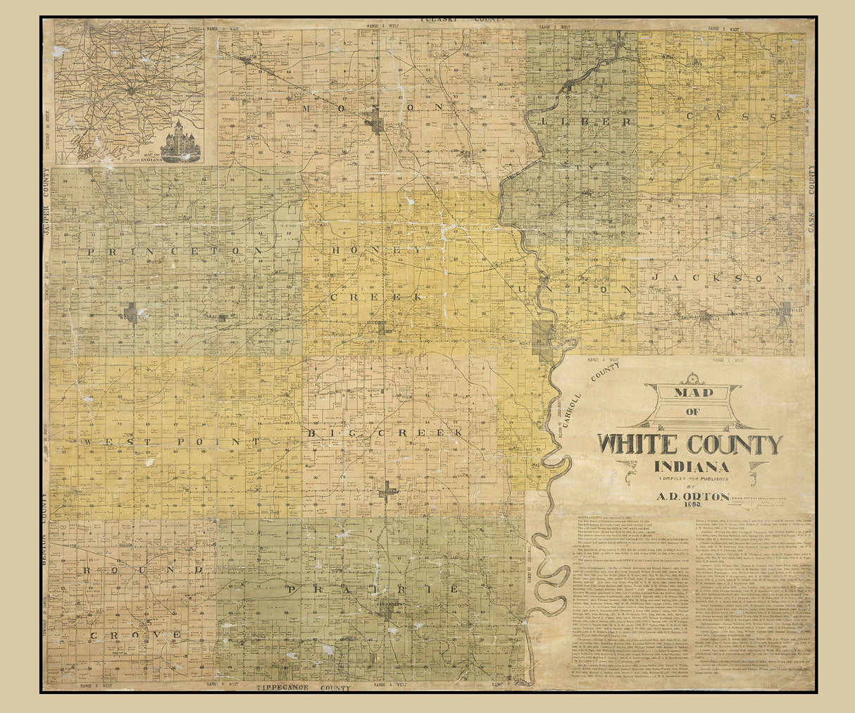 1900 Farm Line Map of White County Indiana