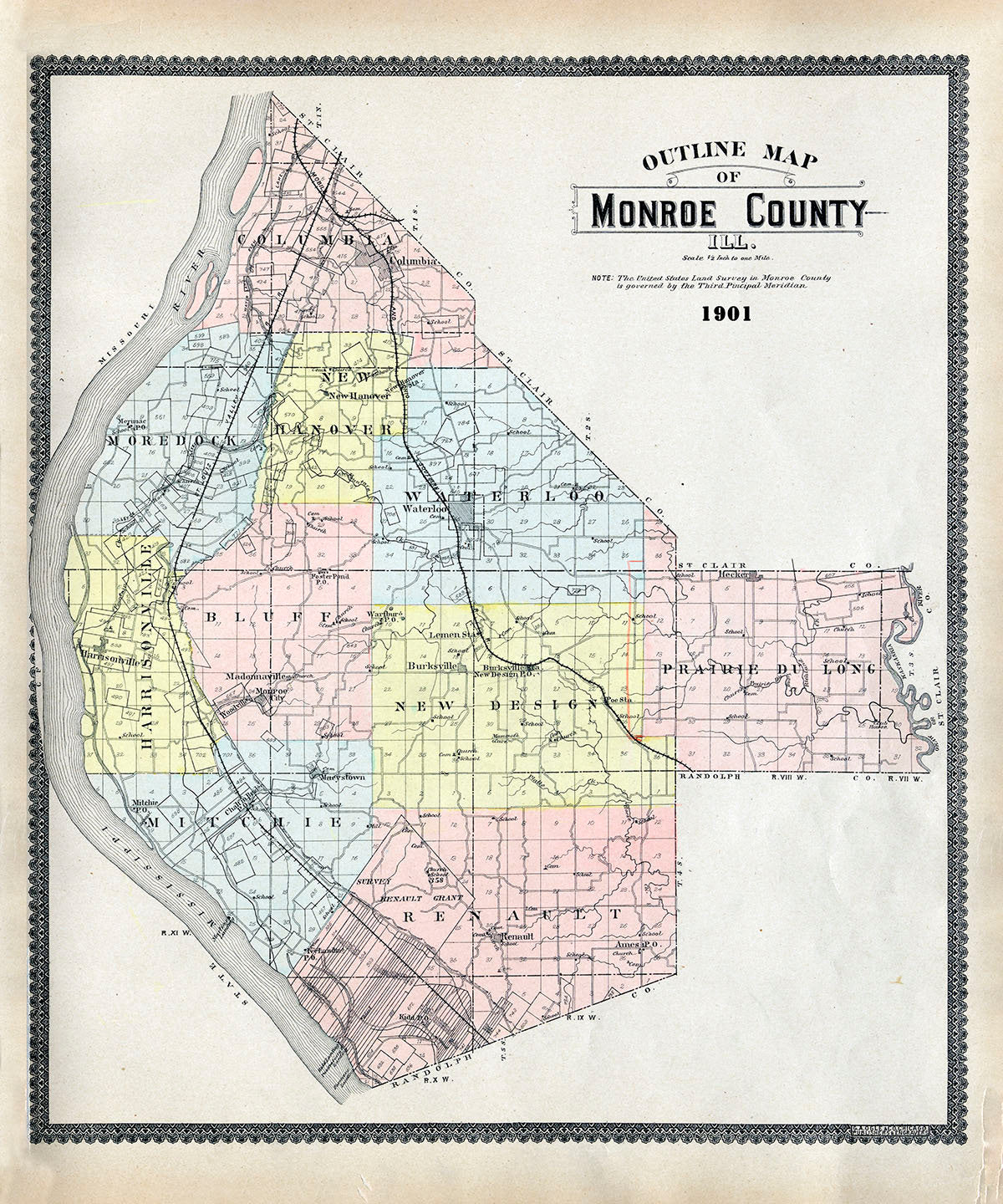 1901 Map of Monroe County Illinois