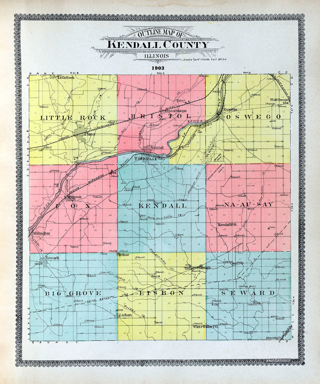 1903 Map of Kendall County Illinois