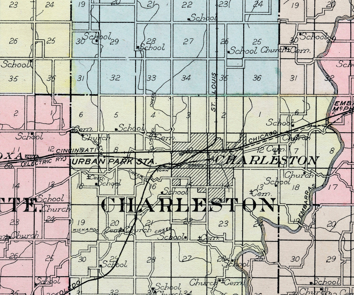 1913 Map of Coles County Illinois