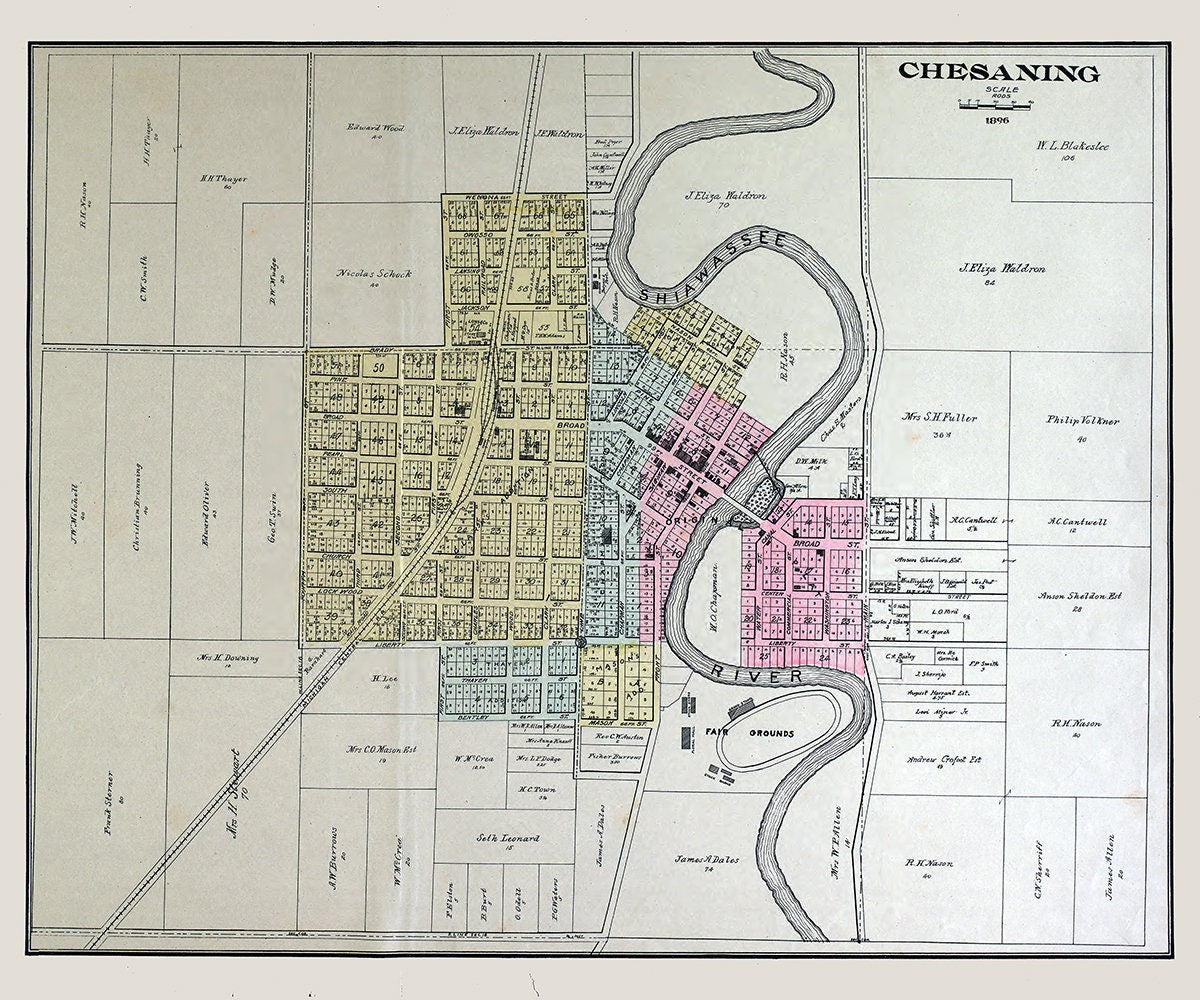 1896 Map of Chesaning Saginaw County Michigan
