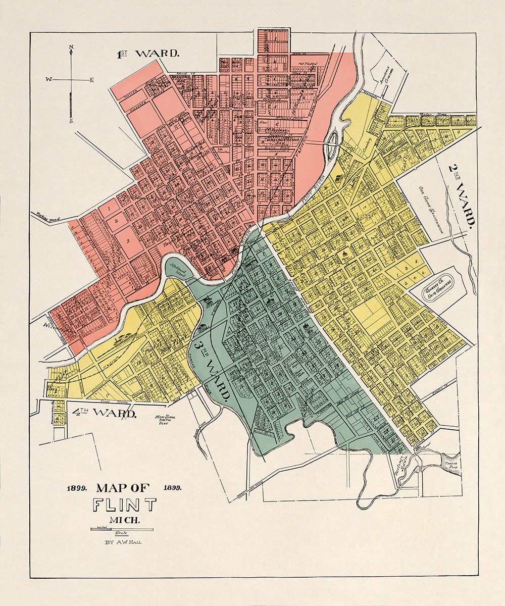 1899 Map of Flint Genesee County Michigan