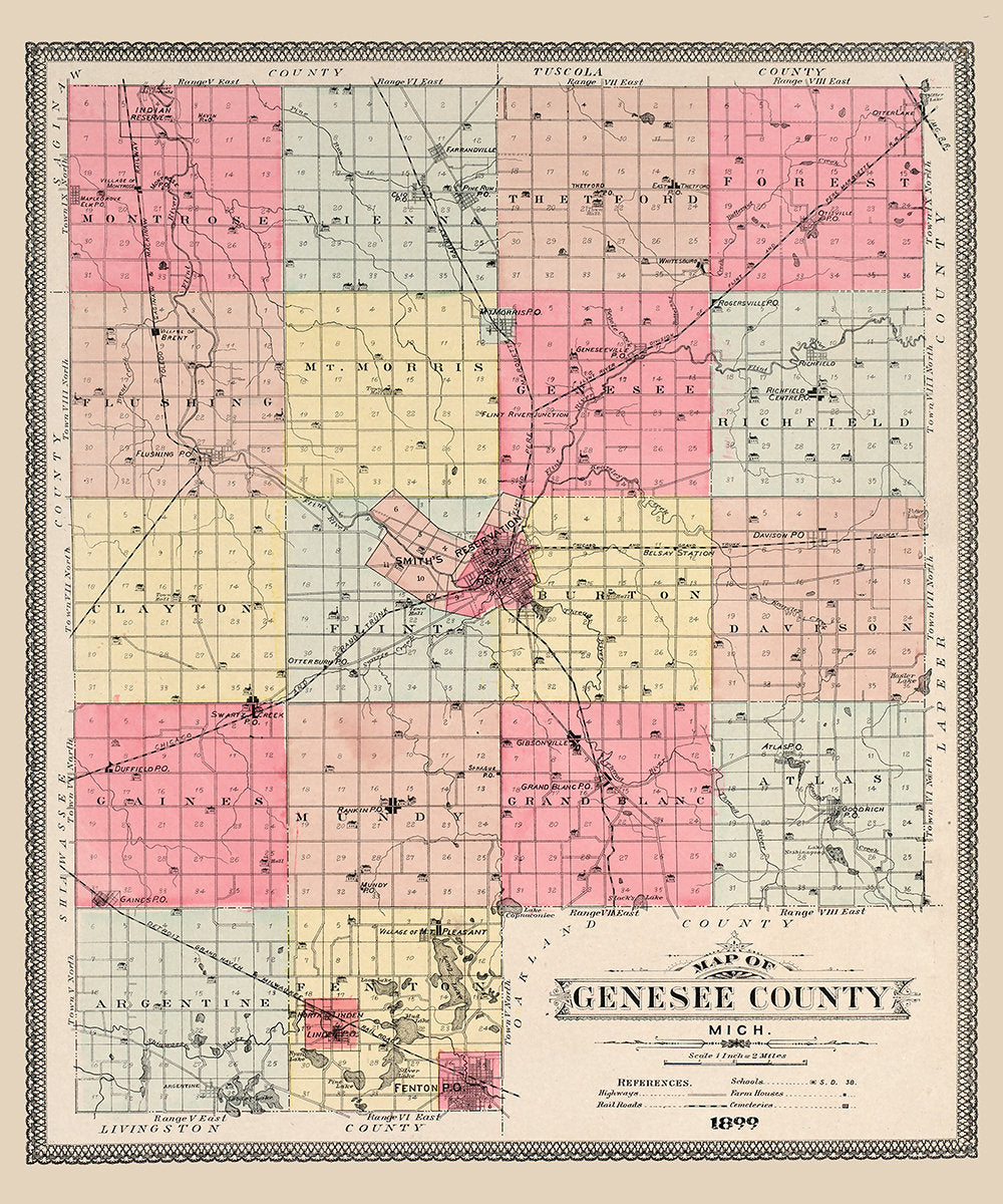 1899 Map of Genesee County Michigan