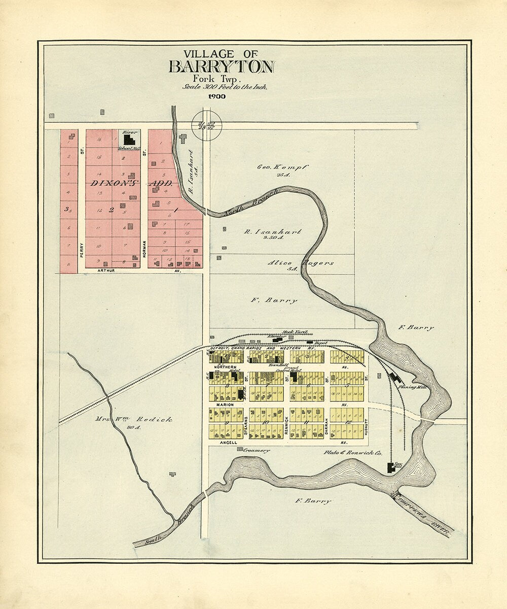 1900 Map of Barryton Mecosta County Michigan