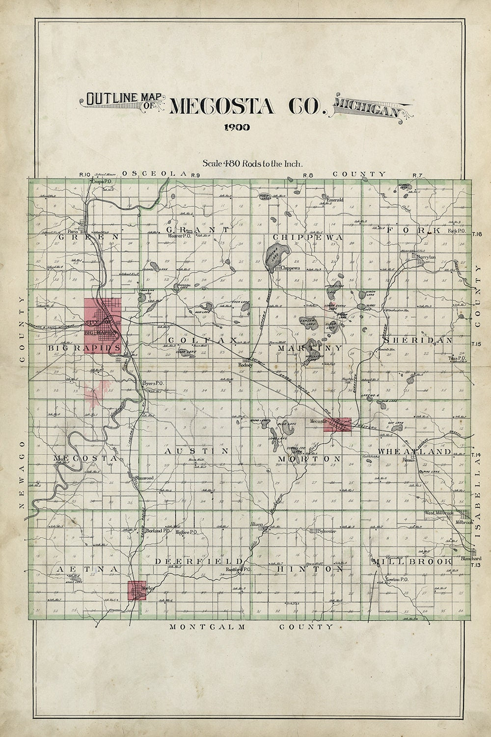 1900 Map of Mecosta County Michigan