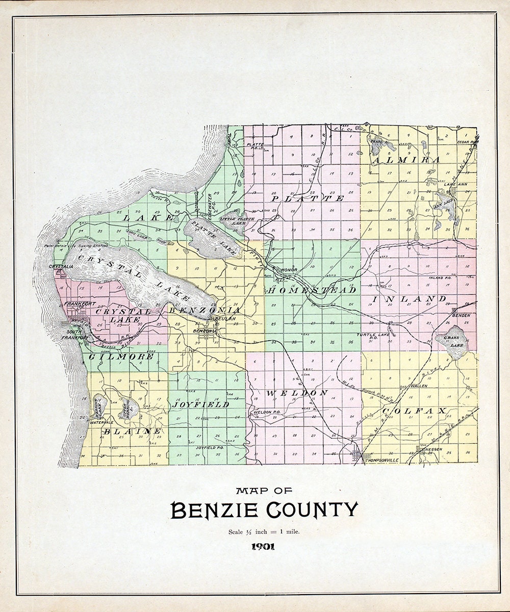 1901 Map of Benzie County Michigan
